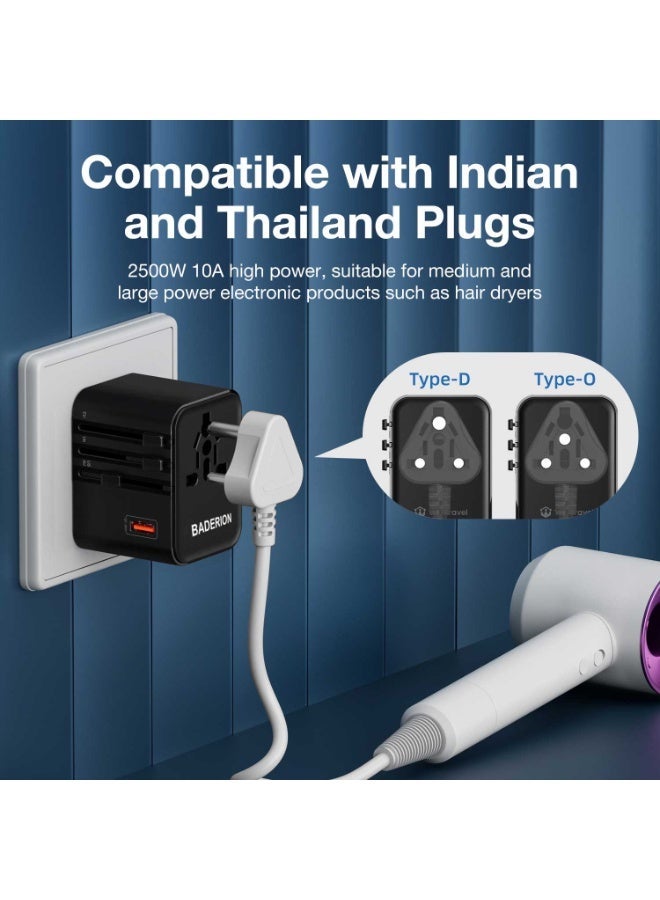 بدريون محول سفر عالمي مزود بمنافذ USB متعددة - شامل لجميع أنحاء العالم - متوافق مع مقابس أكثر من 200 دولة (الاتحاد الأوروبي، الولايات المتحدة، المملكة المتحدة، والصين/أستراليا) - Image 5